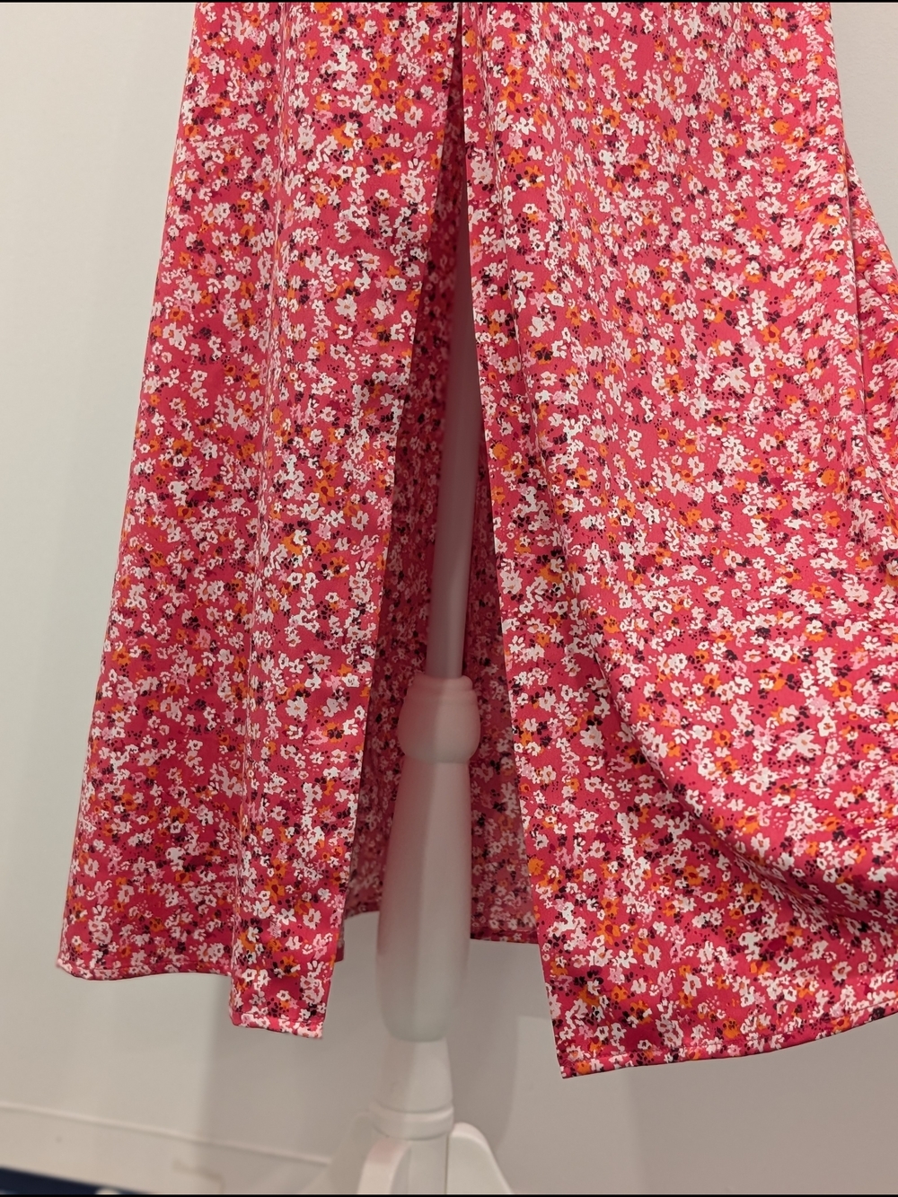 Dynamite Satin Floral Midi Skirt with Side Slit - Bright Pink - Picture 8 of 10